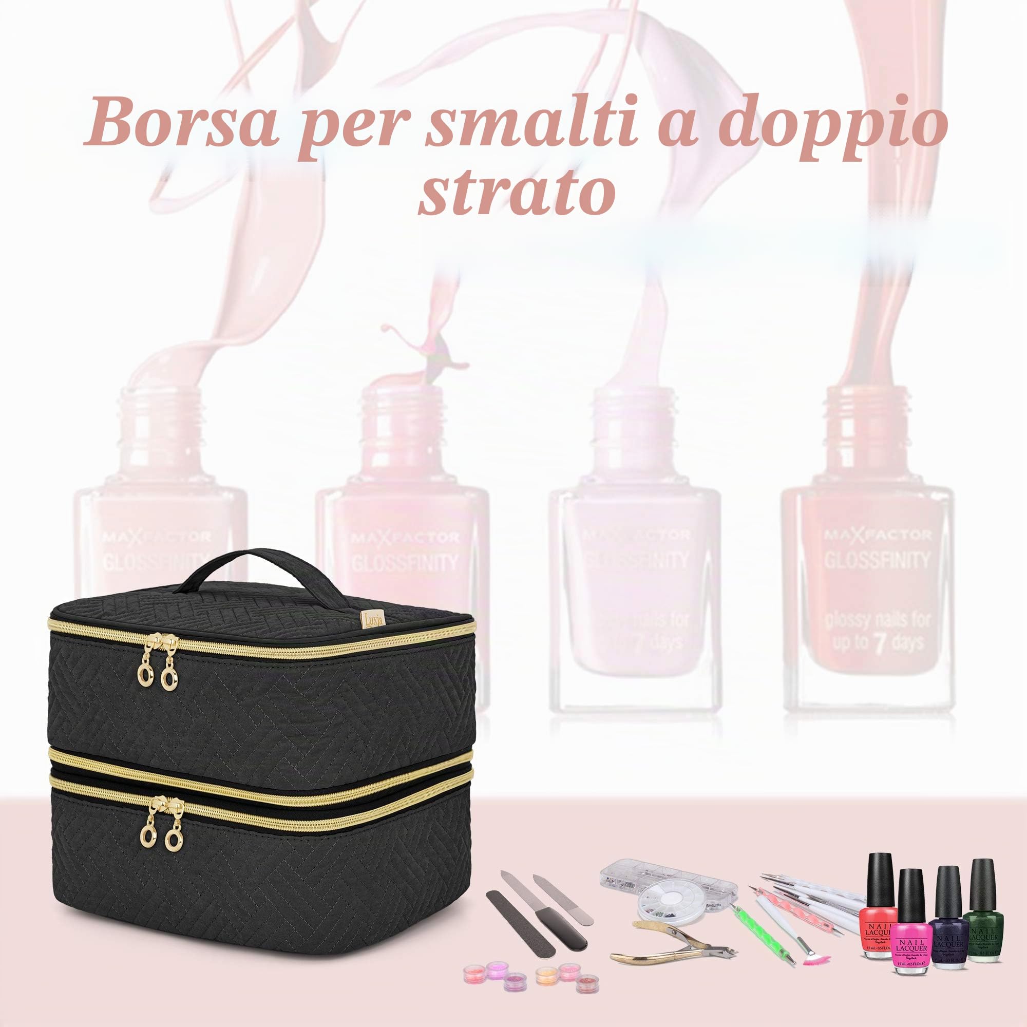 Luxja Organizer per Smalti per Unghie Staccabile a 2 Strati | Valigetta Porta Smalti per 60 Bottiglie (15 ml - 0,5 fl. oz), Borsa Organizer per Smalto
