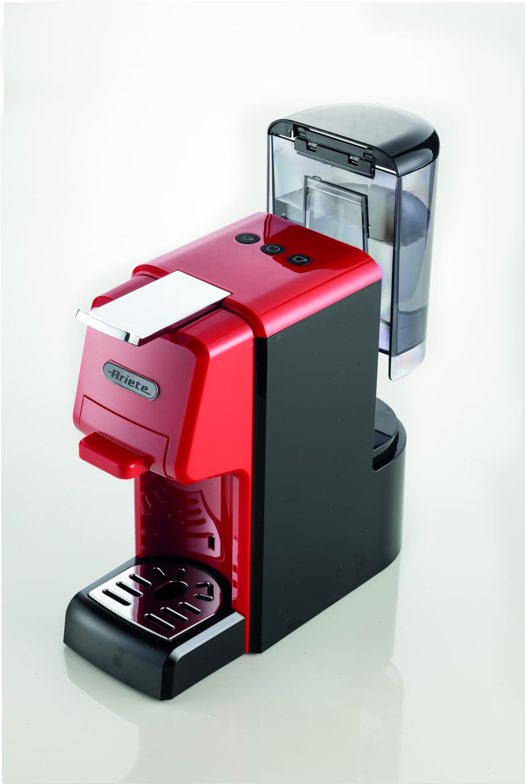 Ariete 1304/1 Macchina da caffè a cassetti, 1350W, Capacità serbatoio 0,7L, Pressione 19 bar, 3 tipologie di cassetto, Cialde e Polvere, Rosso