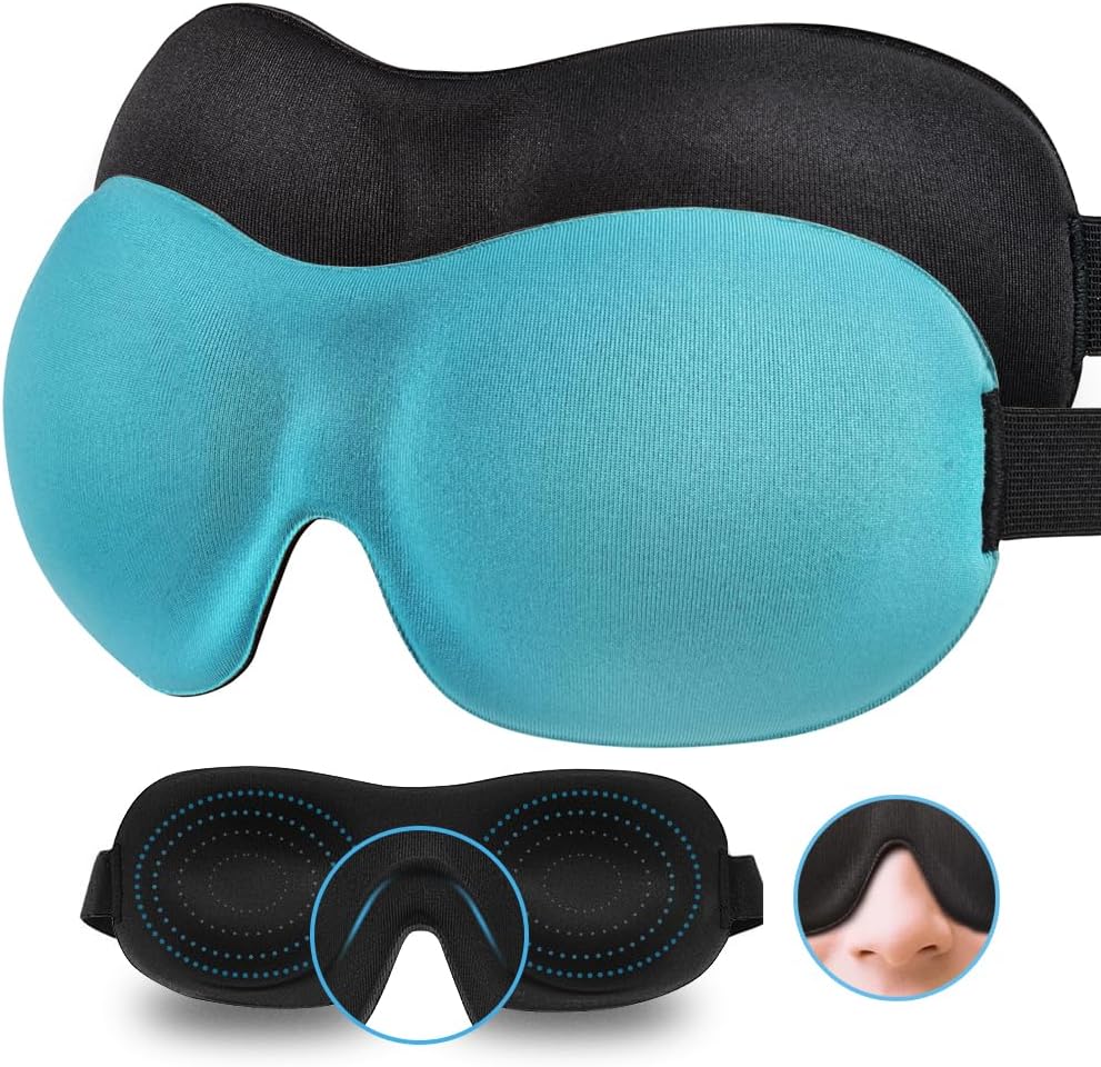 Sleep Mask Invisible Alar Deep Orbit 3D Eye Mask Ultra Lightweight & Comfortable Sleeping Mask Eye Sleep Mask for Travel, Nap, Shift Works (Blue&Black, 2 Count（Pack of 1)