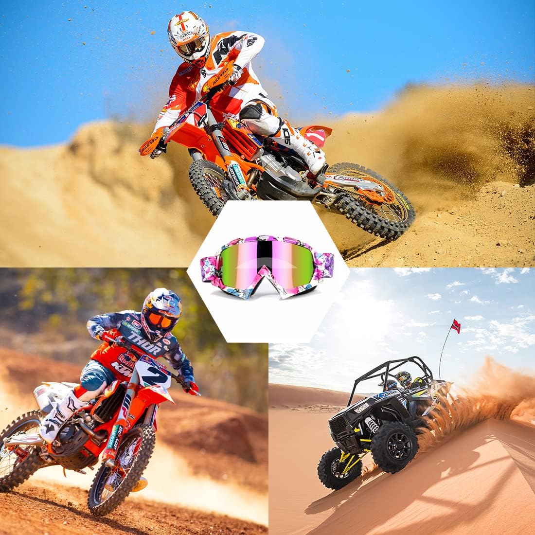 Pink Motocross Motorcycle Goggles Dirt Bike ATV Racing Mx Goggles for Men Women Youth Kids (C42) : Automotive