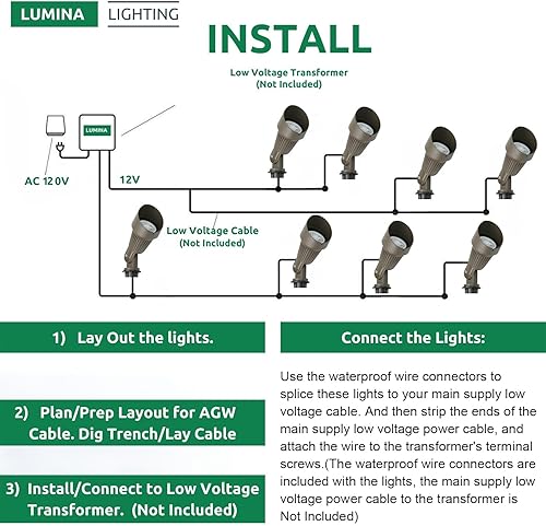 Miniatura 3 de Lumina Lighting Iluminación de paisaje de 5 W, 12 V, luces de paisaje de bajo voltaje, focos de paisaje blanco cálido, impermeable, bombilla LED