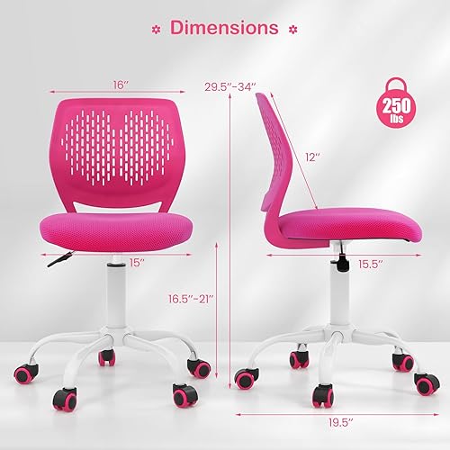 Miniatura 3 de Giantex Kids Desk Chair, Adjustable Children Study Chair, Swivel Armless Mesh Task Office Chair, Computer Desk Chair with Adjustable Height & Lumbar
