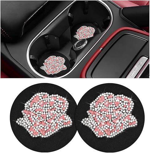 zipelo Posavasos para automóvil, paquete de 2 posavasos con diamantes de imitación de cristal, universales de 2.75 pulgadas, antideslizante, a