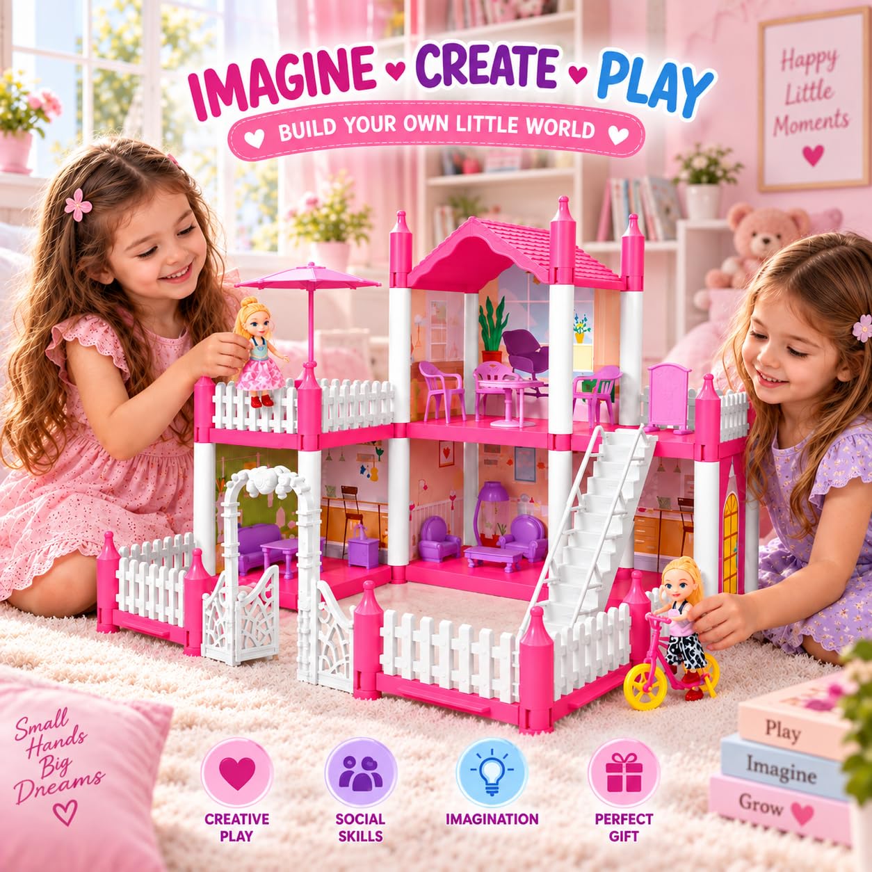 113 PCS Doll House - Princess Villa Playset with Dolls & Bikes -7 113 PCS Doll House - Princess Villa Playset with Dolls & Bikes -7