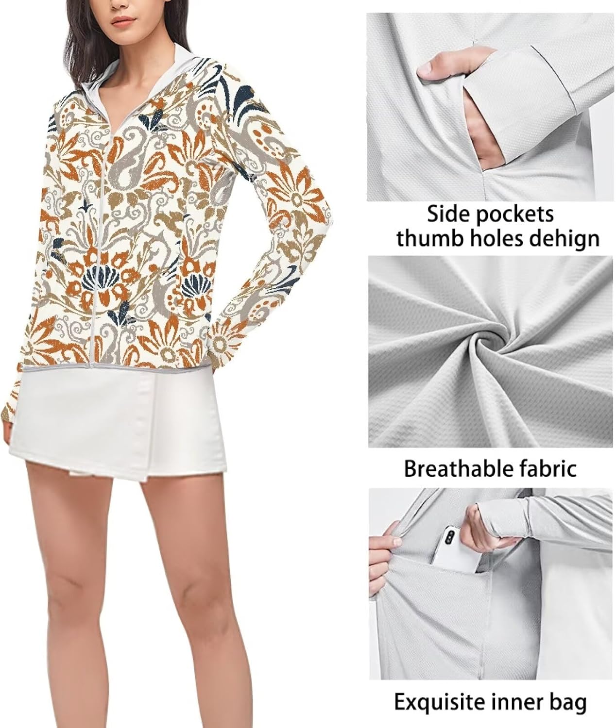 women's sunscreen jacket zipper with pockets hooded jacket lightweight sweat-absorbing quick-drying