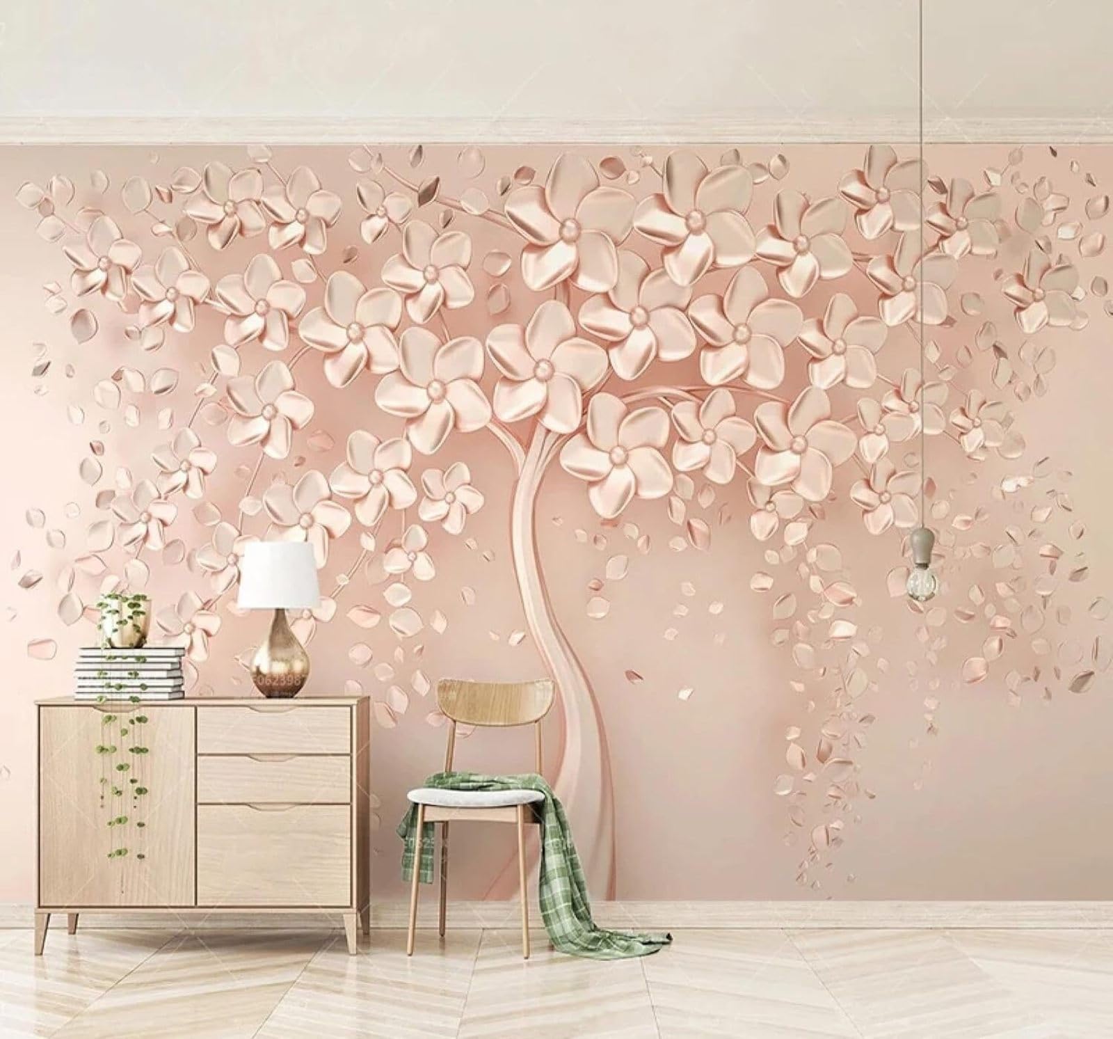 Xlming 300Cm×210Cm(B×H) Creative Luxurious Pink Flowers Trees 3D Wallpaper Luxury Home Dining Decor Paste Sofa Living Room The Wall For Bedroom Mural-300Cm×210Cm