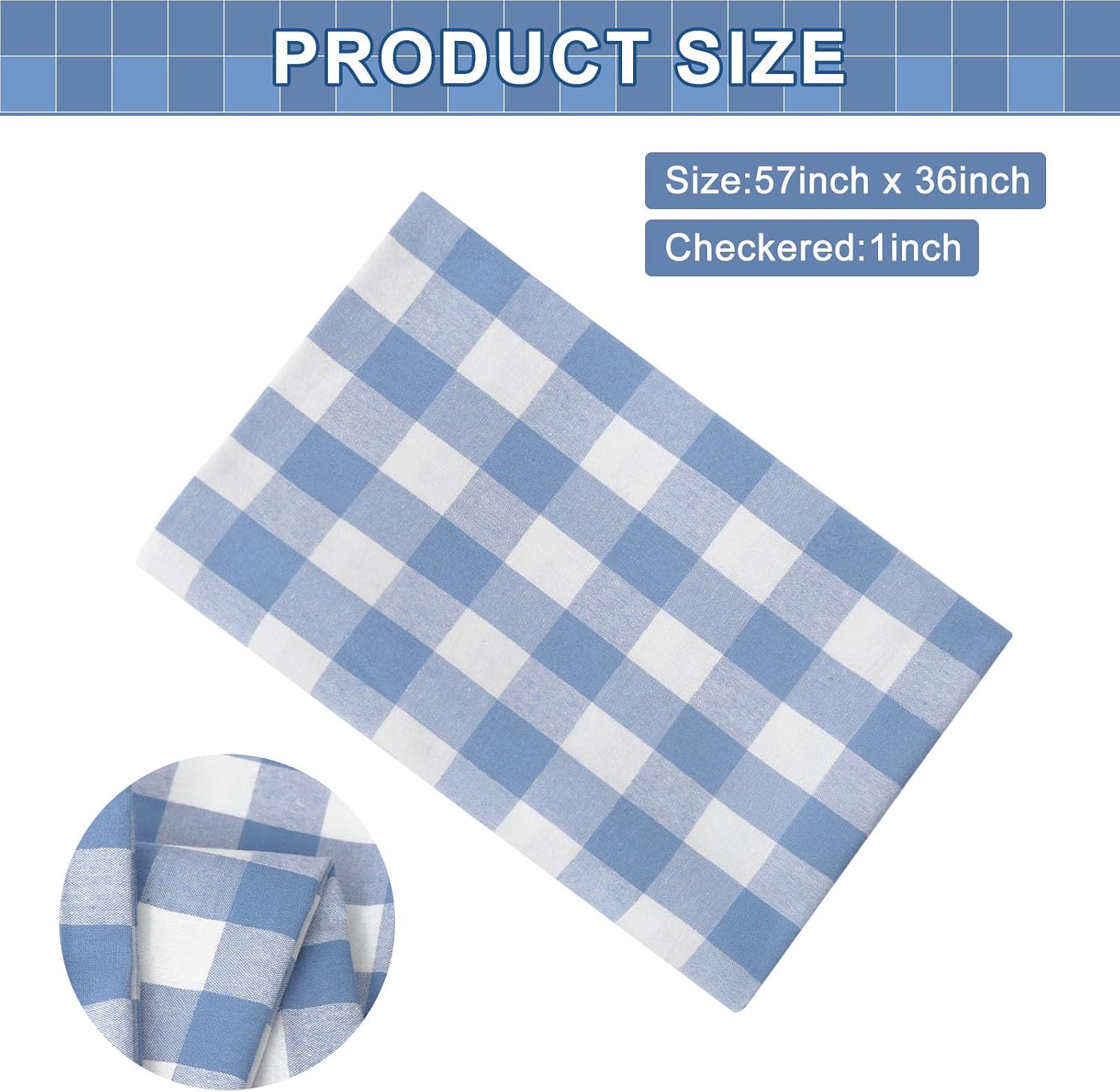 57” Width Checkered Gingham Fabric By The Yard, Plaid Fabric, for Sewing, Quilting, and Decor, DIY for Tablecloths, Curtains and Dresses, (Baby Blue, 36in)