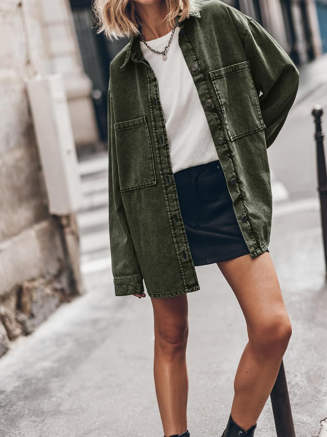 PLNOTME Womens Oversized Jean Jacket Casual Button Up Denim Overshirt Trendy Long Sleeve Denim Jacket Coat - Image 3