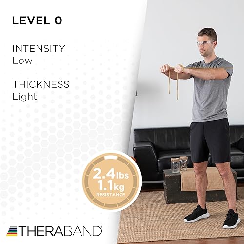 Miniatura 3 de THERABAND Tubo de Resistencia de Látex, Canela, Nivel Extra Ligero 0, Rollo de 25 pies, Grado Profesional para Entrenamientos de Tren Superior e
