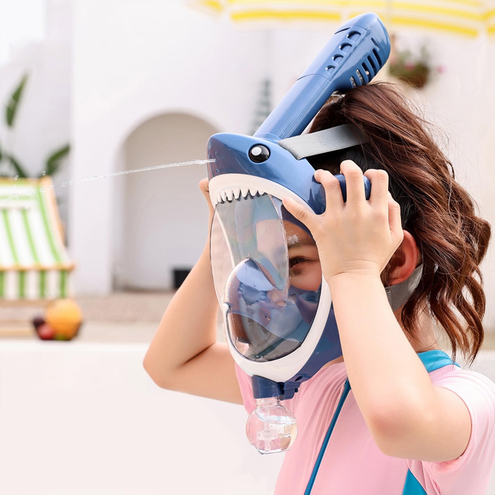 Maschera da snorkeling per bambini con vista panoramica a 180 gradi, parte superiore pieghevole a secco, maschera integrale per snorkeling