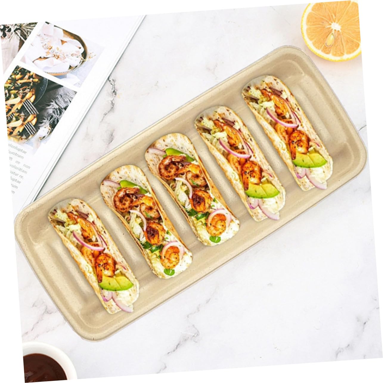 Porta Tacos de Papel Beige Desechable, Bandeja Portátil para Burritos y Snacks, 25 Unidades para Comidas Fuera de Casa y Reuniones Grandes