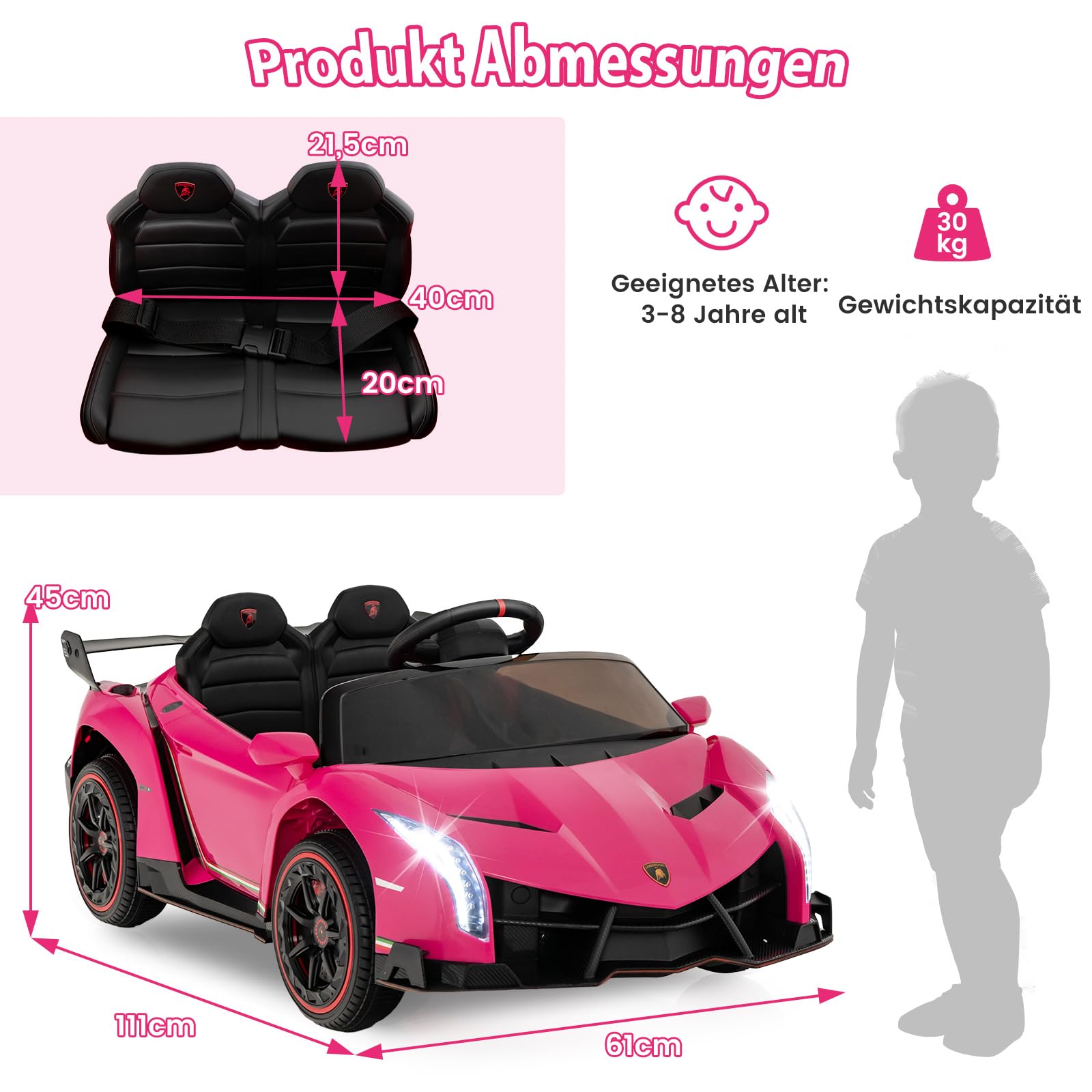Lamborghini Elektrische Kinderauto met 2.4G Afstandsbediening en LED Koplampen 3-5 km/u Wit - Costway