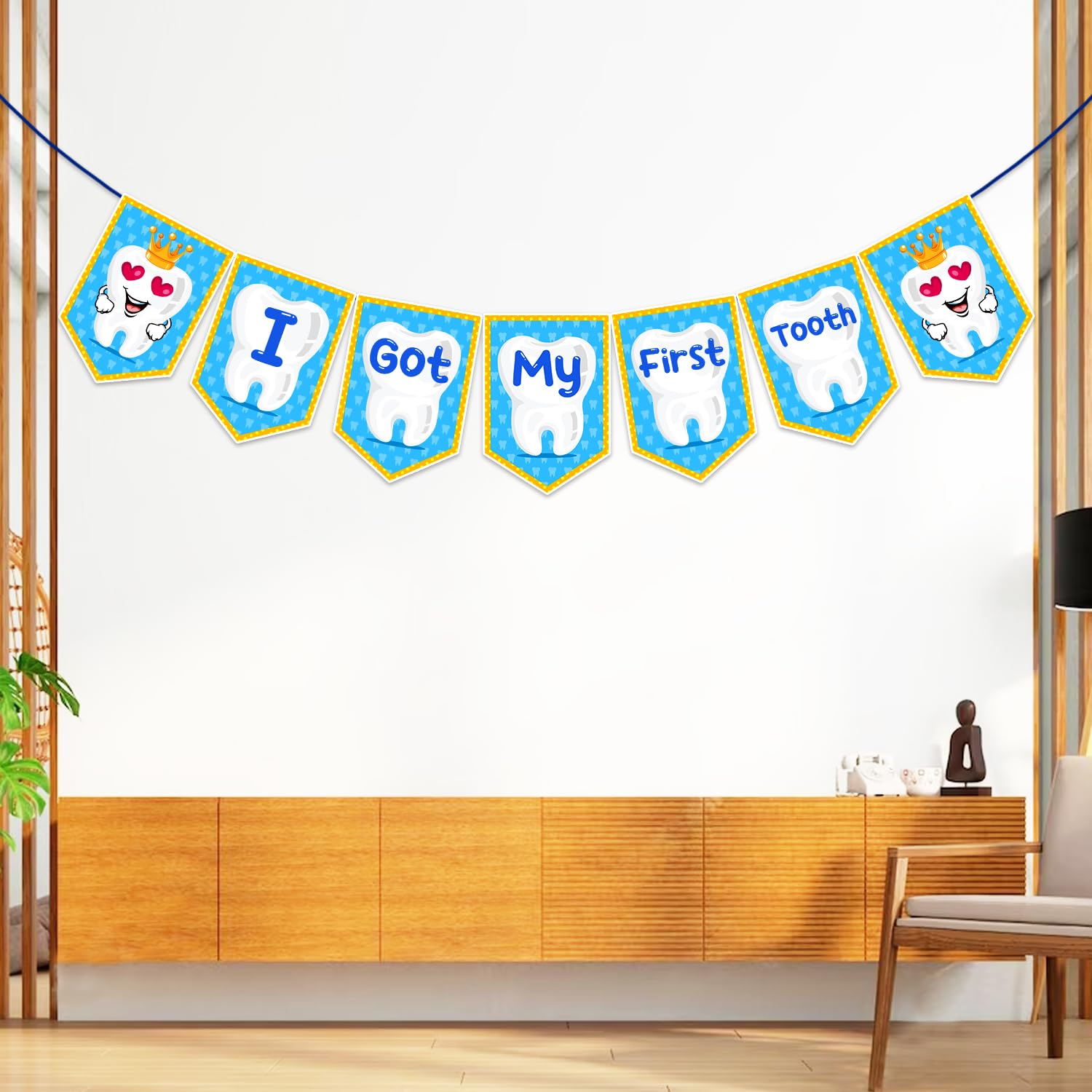 I Got My First Tooth Decorations Paper Bunting Paper Banner | First Tooth Decoration Items for Baby Boy - First Tooth Paper Banner for Decorations (Pack of 1) (Blue)