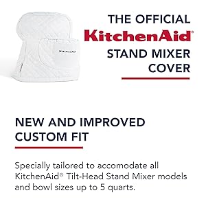 KITCHENAID Fitted Tilt-Head Stand Mixer Cover with Storage Pocket, Quilted 100% Cotton,14.4"x18"x10", Ticking Stripe Ink Blue