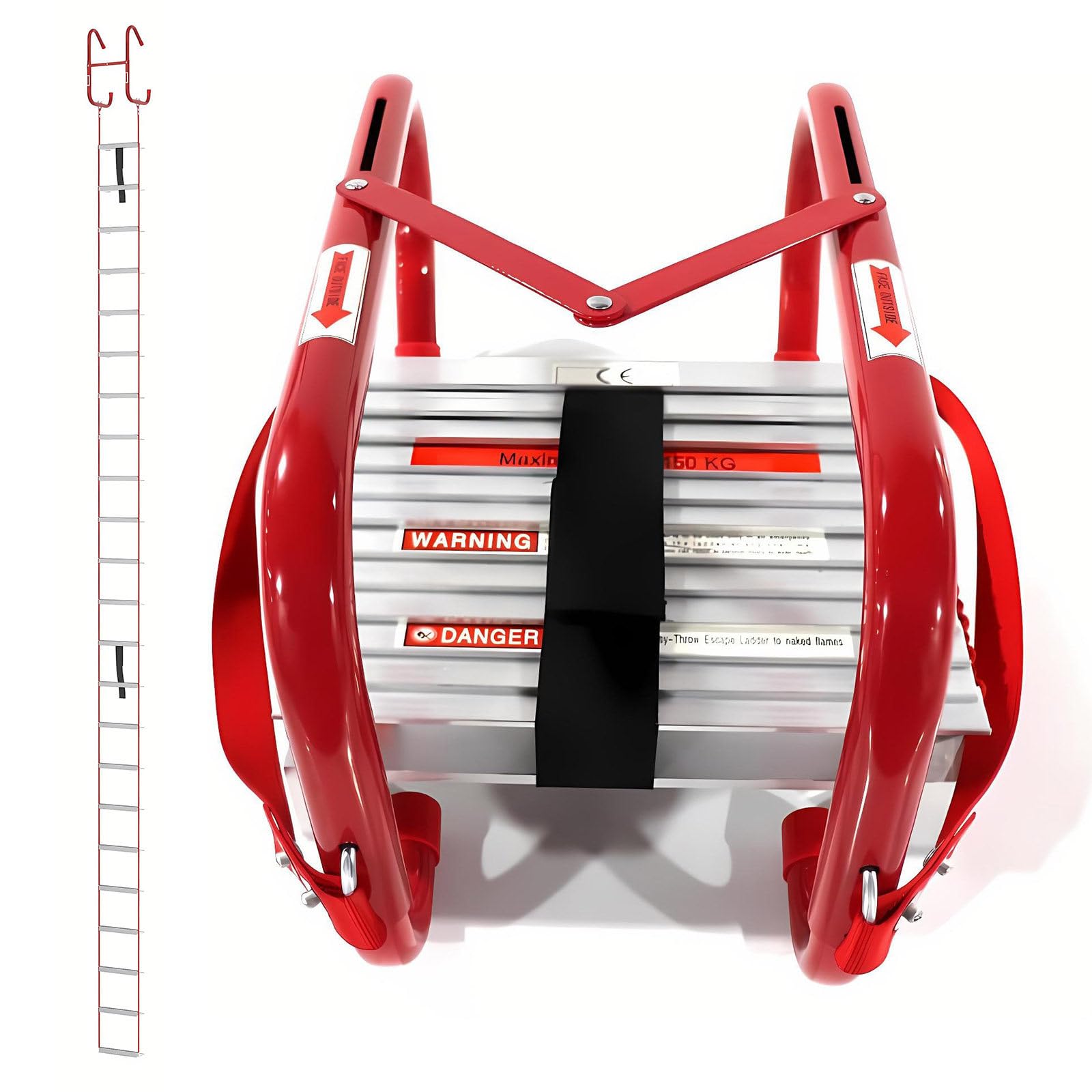 Scala di emergenza in alluminio, portatile, per finestre o balconi, pieghevole, 4,5 m, capacità di carico 450 kg, per interni ed esterni