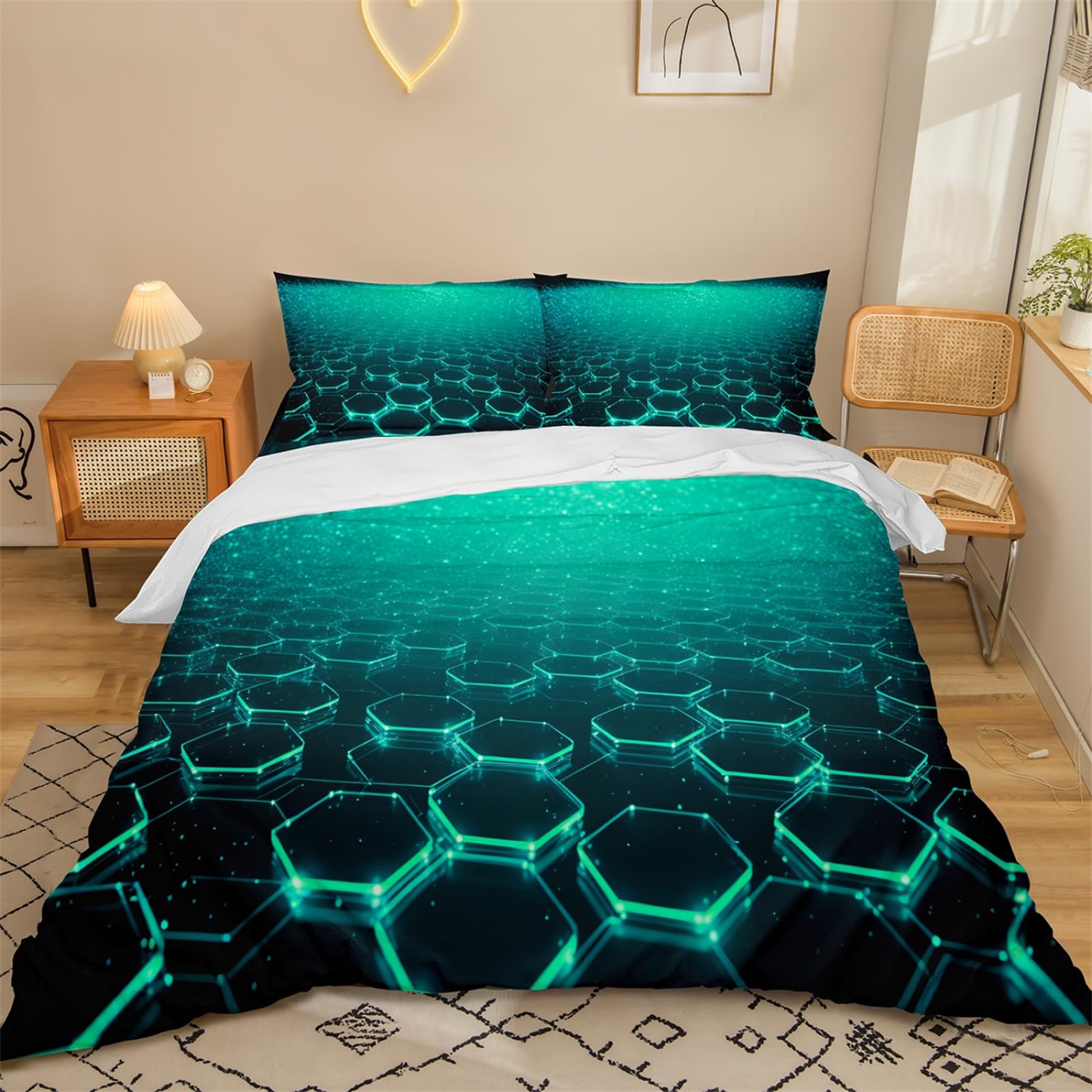 Dwetcxo King Size Duvet Cover Sets Green Abstract Kingsize Duvet Cover Sets Microfiber Breathable King Size Bedding Soft Bedding with Zipper Closure+2 Pillowcases 50x75cm 220x240cm