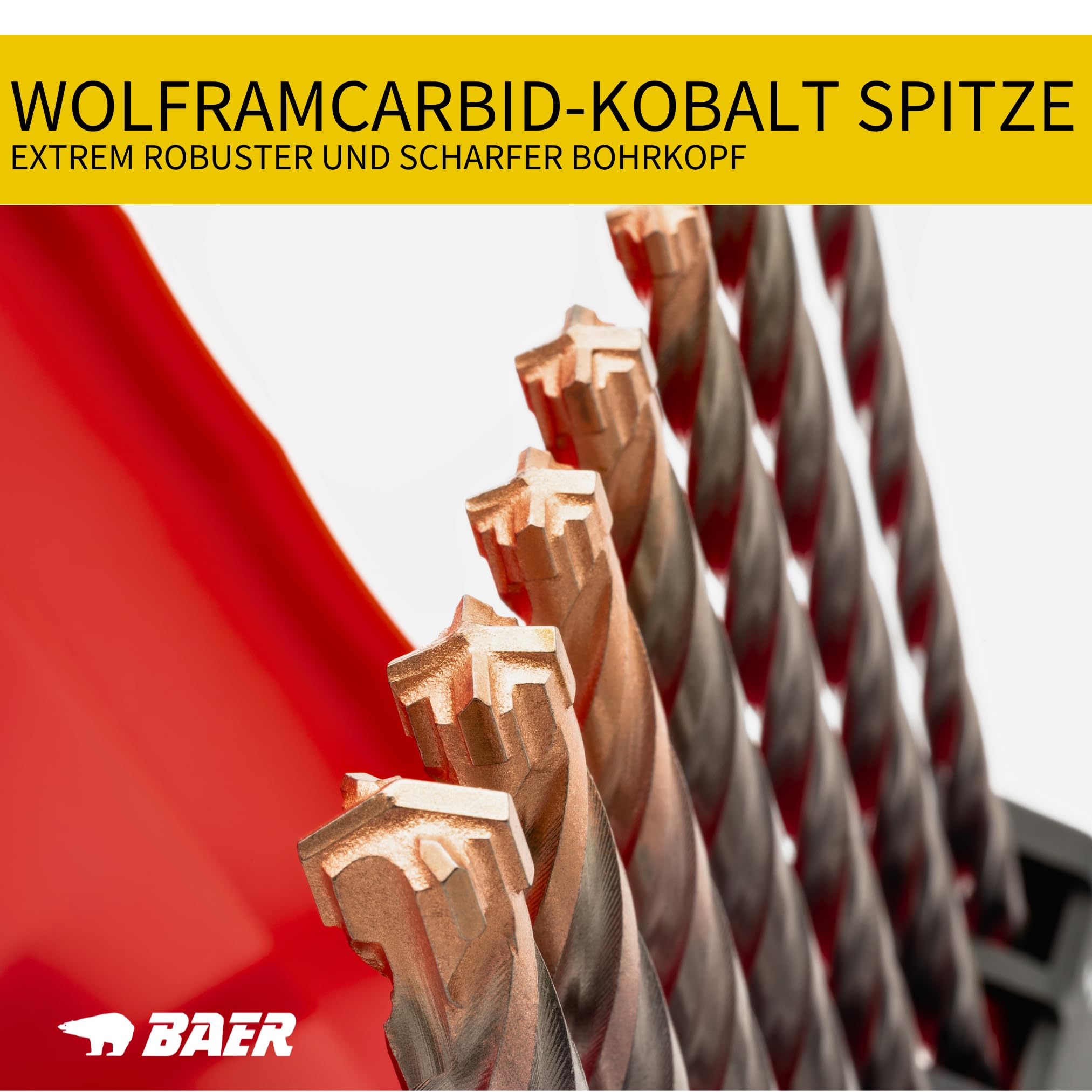BAER Steinbohrer Set SDS-Plus (7 tlg.) 5-12mm - Hammerbohrer Set - Betonbohrerset - Betonbohrer lang - PGM-zertifizierte Bohrer - Granitbohrer