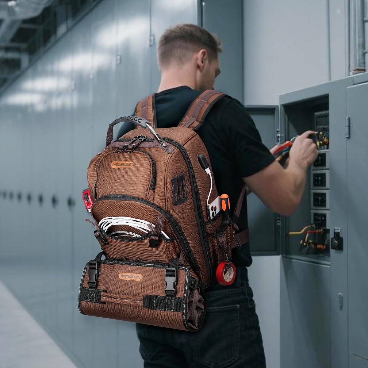 WELKINLAND 70 Taschen HVAC Werkzeugrucksack mit Werkzeugrolle, Werkzeugtasche Rucksack