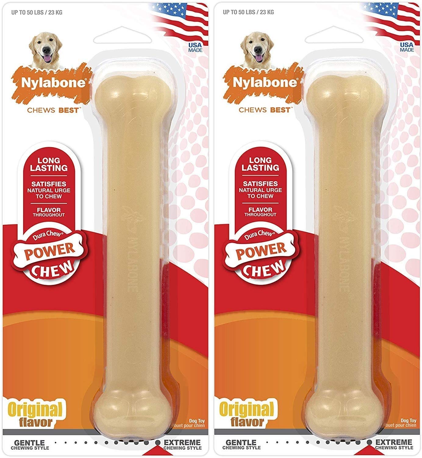 Nylon dental bone Nylabone DuraChew original giant size 50 lb dogs pack de 2 os