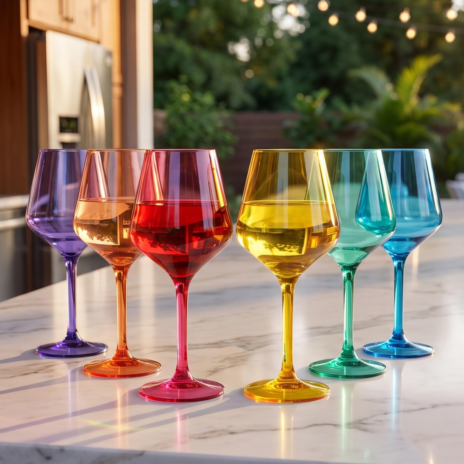 Weingläser aus Kunststoff im europäischen Stil, mit Stiel, 6er-Set, Acrylgläser, Tritan-Trinkgeschirr, unzerbrechliche Farbe, bruchsicher, BPA-frei, wiederverwendbar, Outdoor, Pool schwimmend und