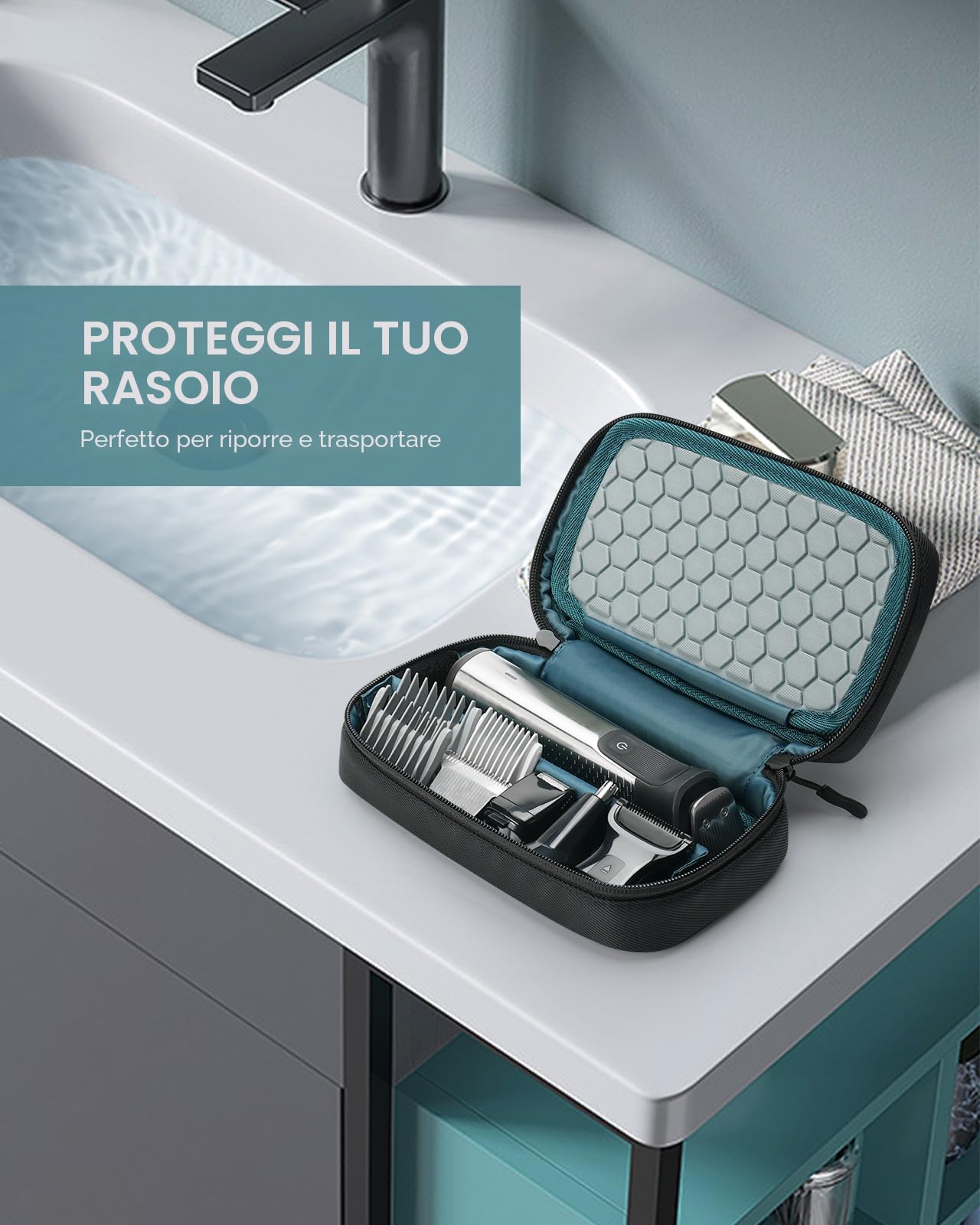 Yinke Custodia da viaggio per rasoio Multigroom serie 3000/5000/7000/9000, rasoio elettrico da uomo con regolabarba e accessori, borsa organizer da viaggio (nero)