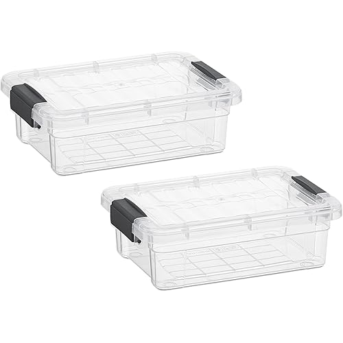 Superio Clear Storage Boxes with Lids, 1.27 Quart Plastic Container Bins for Organizing, Stackable Crates, BPA Free, Non Toxic, Odor Free, Organizers for Home, Office and Dorm, 2 Pack