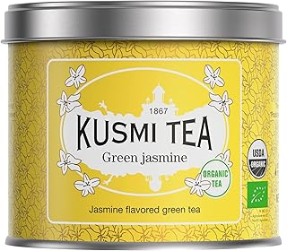 Kusmi Tea - Green Jasmine (Organic Tea) – Jasmine Flavored Green Tea - 90g Organic Loose Leaf Green Tea in Eco-Freindly Metal Tin