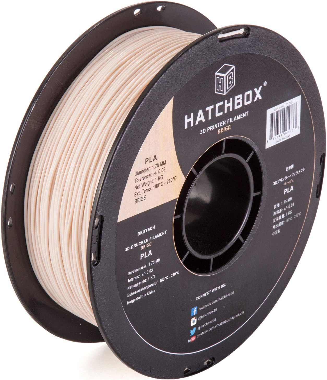 PLA 3D Printer Filament, Dimensional Accuracy +/- 0.03 mm, 1 kg Spool, 1.75 mm, Beige