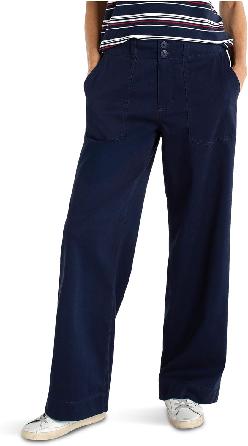Liverpool Women's Soft Touch Twill Mid-Rise Utility Patch Pocket Wide Leg Pant 31" Inseam