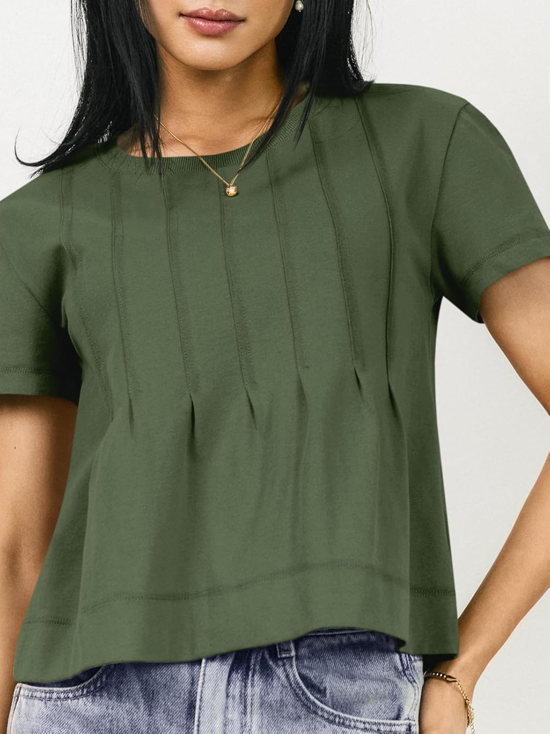 Tankaneo Womens Babydoll Tops Short Sleeve Peplum Pleated Summer T-Shirts Casual Loose Fit Flowy Tshirts 2026 - Image 3