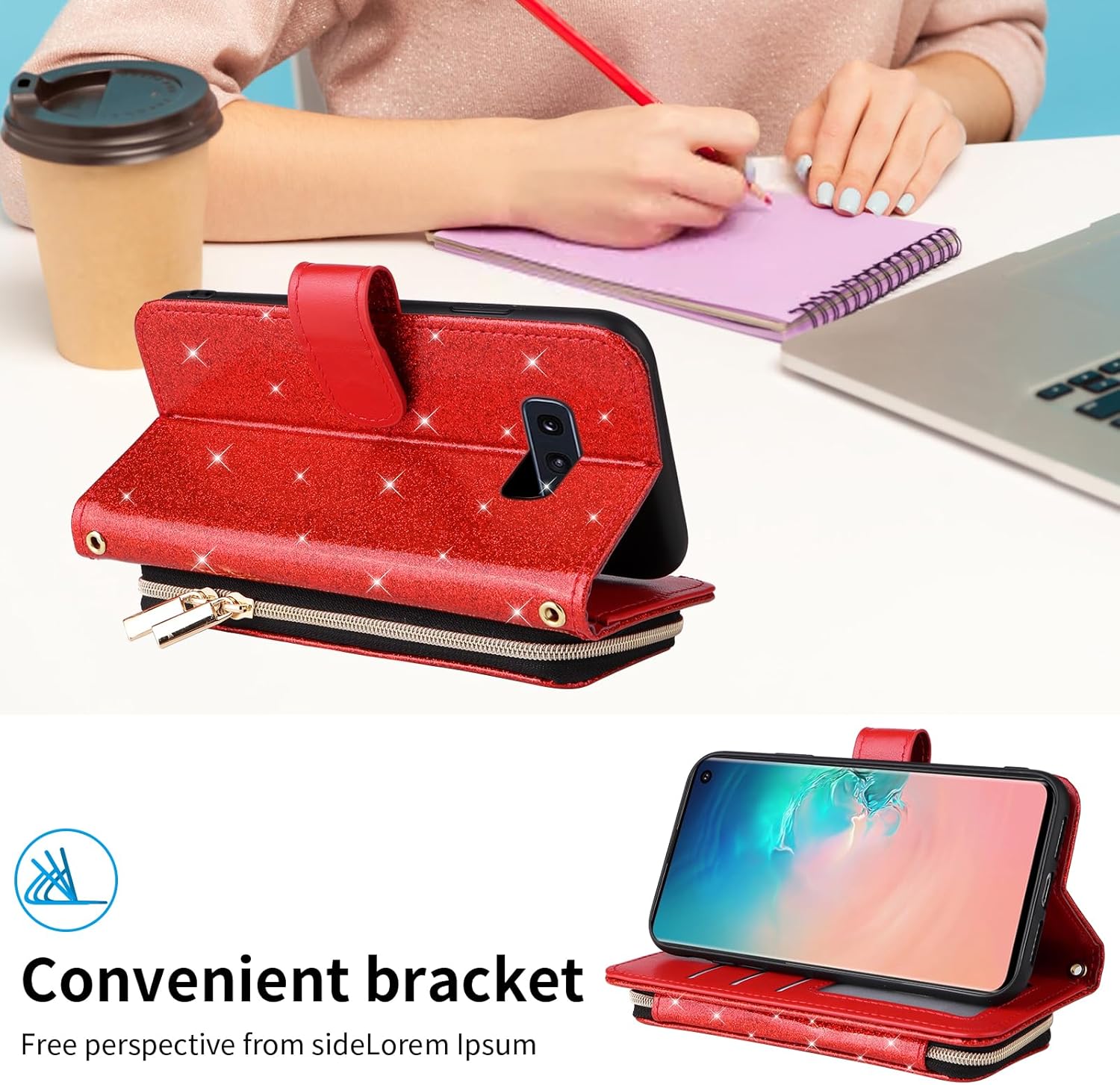 Wallet Case for Samsung Galaxy S10e with Wrist Strap,Crossbody Shoulder Strap,Luxury PU Leather Stand Cell Phone Cover with 9+ Card Slots Zipper Purse for S 10e 10se Se10 Girls Women Red