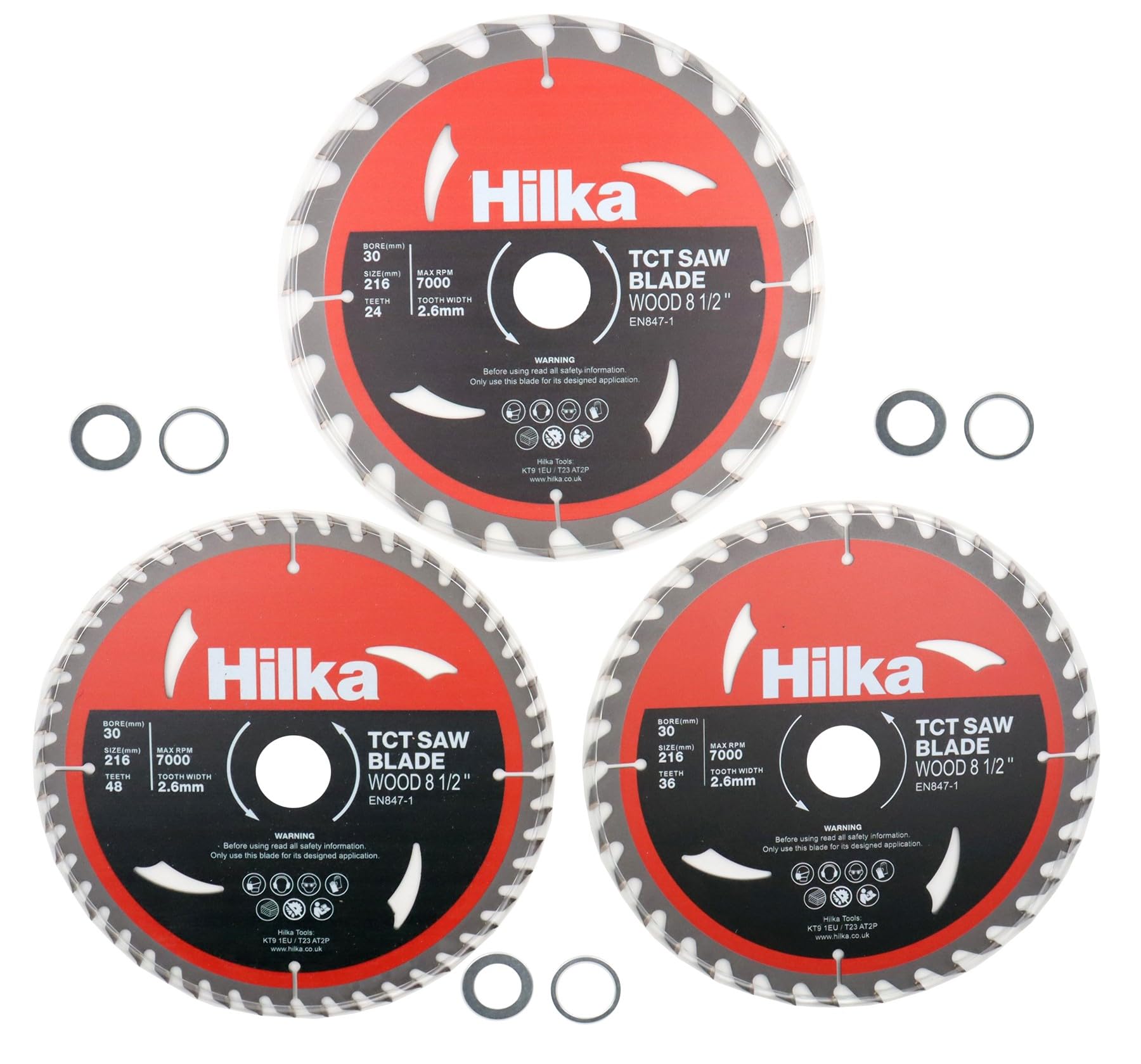 Hilka 51216003 3 PCE 8 1/2" (216mm) TCT Saw Blades, Red - Image 2