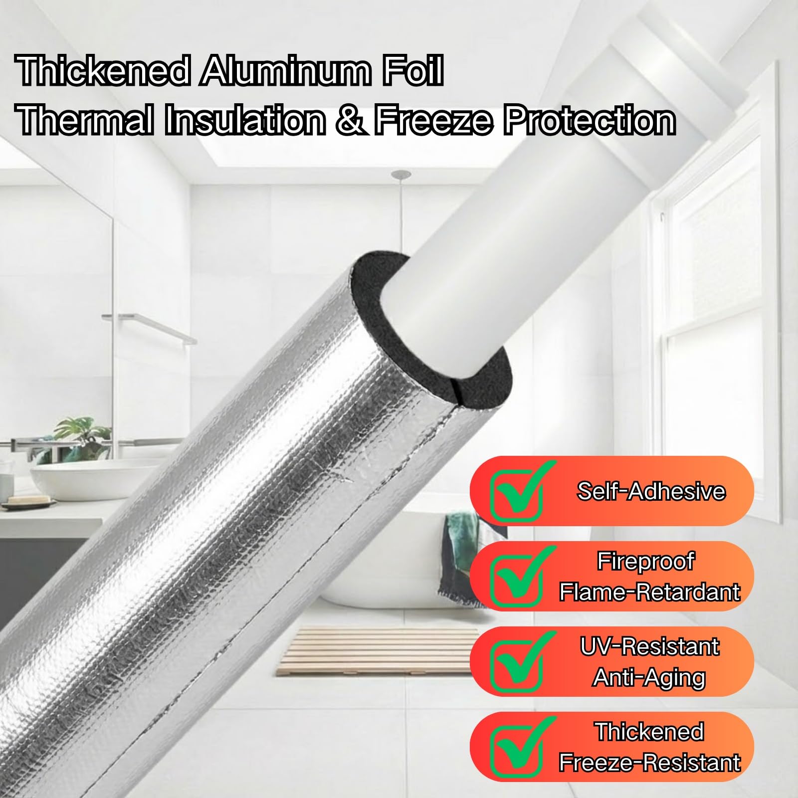 Tubo De Espuma, Fundas De Aislamiento Térmico Para Tuberías Exteriores, Coquilla Aislamiento De Aluminio Autoadhesivo Anticongelante Manguera Aislante De Caucho ID 48(ID219mm x T50mm x L0.9m)