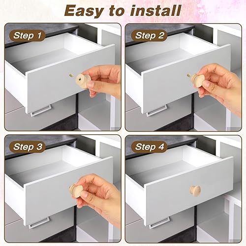 Miniatura 4 de Mozeat Lens 20 pomos de madera para gabinetes, pomos de madera de 1.1 pulgadas, pomos de madera para cajones de aparador, tiradores redondos de