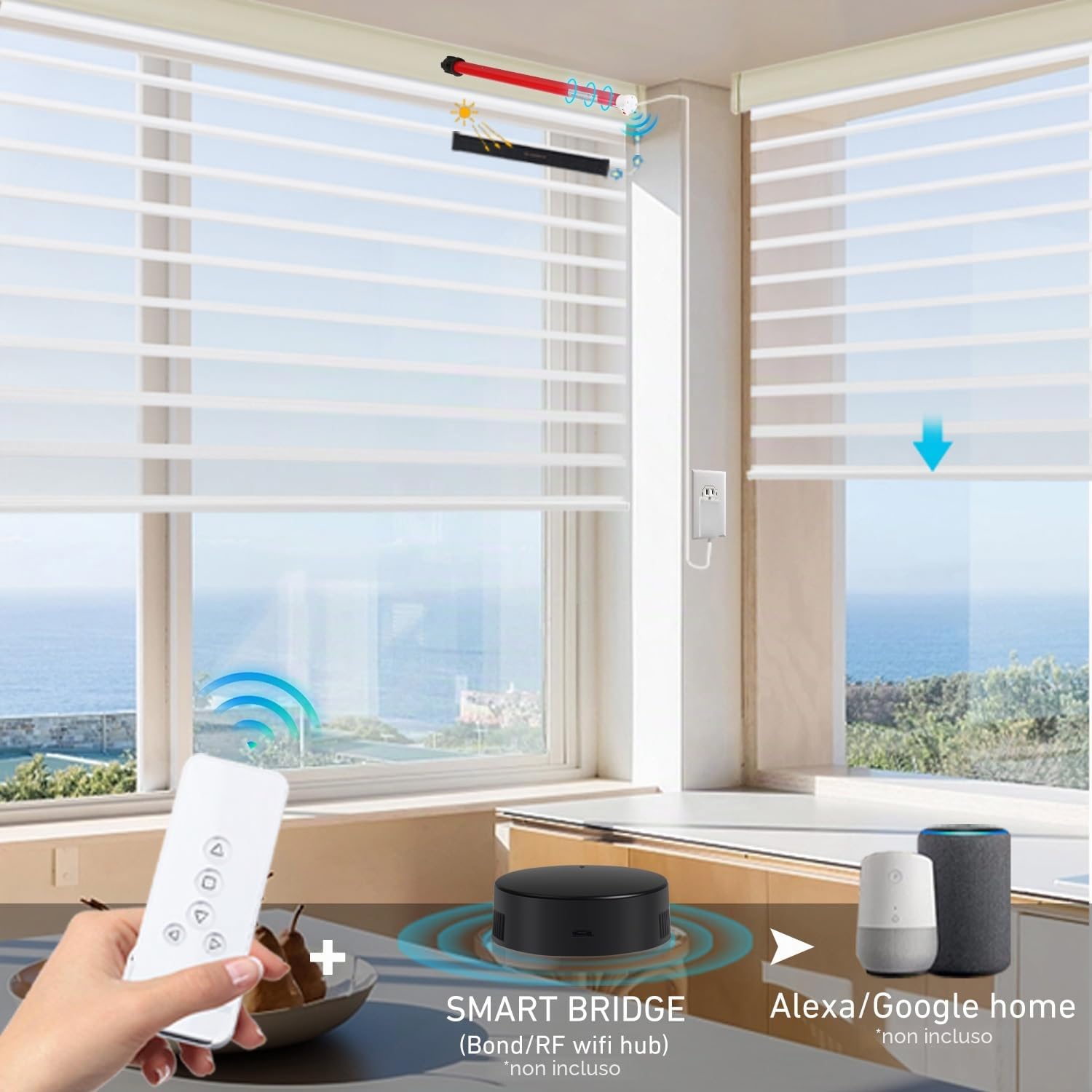 Kit motore per tende a rullo tubolari wireless ricaricabili Rollerhouse con telecomando per tende a rullo elettriche motorizzate Tubo ombreggiante compatibile da 1,5 "