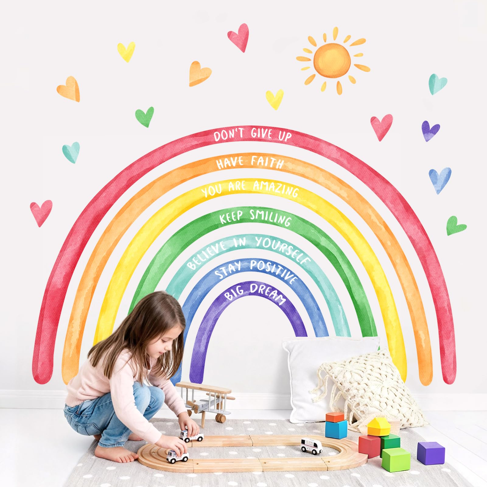 Tanlaby 56x35'' Large Rainbow Wall Decals Inspirational Quote Rainbow Wall Stickers Peel and Stick Stickers Waterproof Wallpaper for Girls Kids Bedroom Nursery Playroom Classroom - Image 3