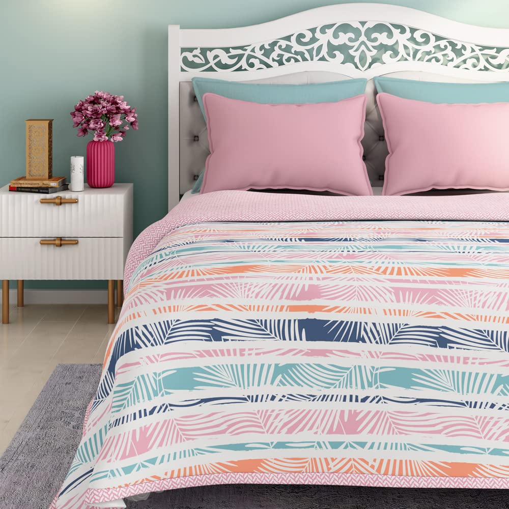 Wakefit Dohar Double Bed | 100% Cotton Blanket for Double Size Bed, Quilt | 110 GSM | Reverisible AC Blanket | 90x82 Inches - Tropica Peach-image-39