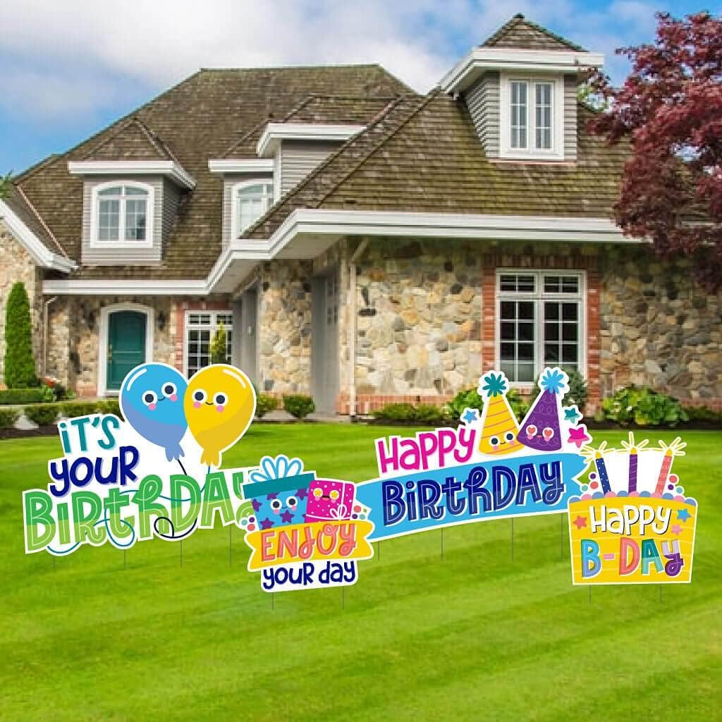 VictoryStore Yard Decorations - Large Happy Birthday Accessories Outdoor Yard Signs 2 Stakes Included Per Sign (Enjoy Your Day 13620)