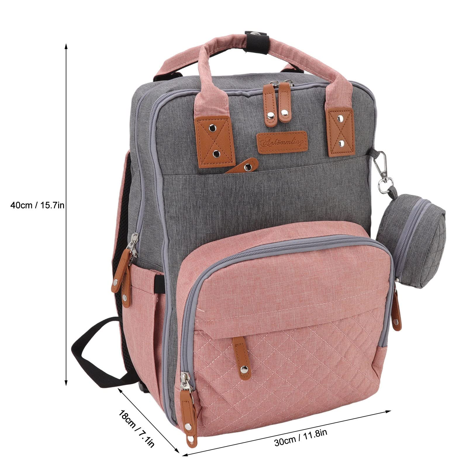 Wickeltaschen-Rucksack für Mama, bestickte Wickeltasche mit Kinderwagen-Aufhängung, 20 l großer Babyrucksack, Wasser-Oxford-Gewebe, USB-Ladeanschluss und isolierter Flaschenhalter