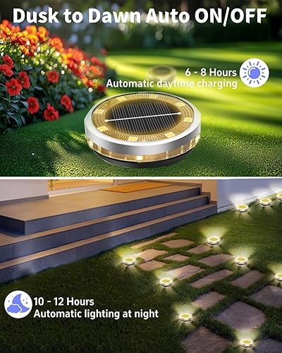 Miniatura 4 de Luces solares de suelo para exteriores, paquete de 12 unidades, impermeables, luces solares mejoradas para jardín con 4 luces laterales, luz de