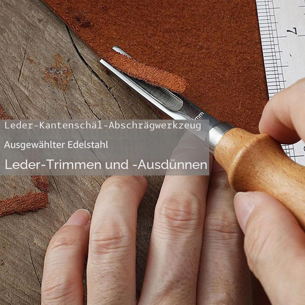 4 Stück Ledermesser, Lederwerkzeug mit Holzgriff, 4 mm, 6 mm, 8 mm, 10 mm, Werkzeug zum Schneiden von Lederkanten für Lederarbeiten, zum Schneiden und Markieren