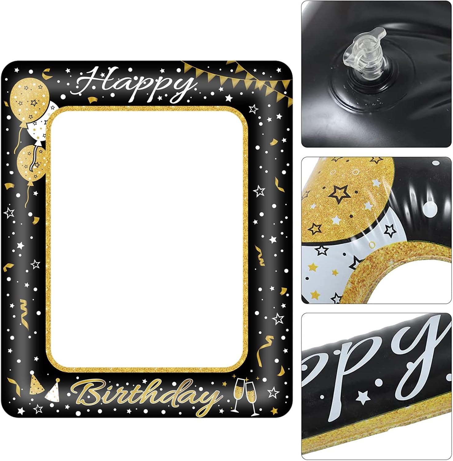 Happy Birthday Photo Booth Props for Boys Girls Men Women Gift,Black Gold Inflatable Selfie Picture Frame,Giant Inflatable Party Photo Booth Frame for All Ages Birthday Party Decorations Supplies - Image 4