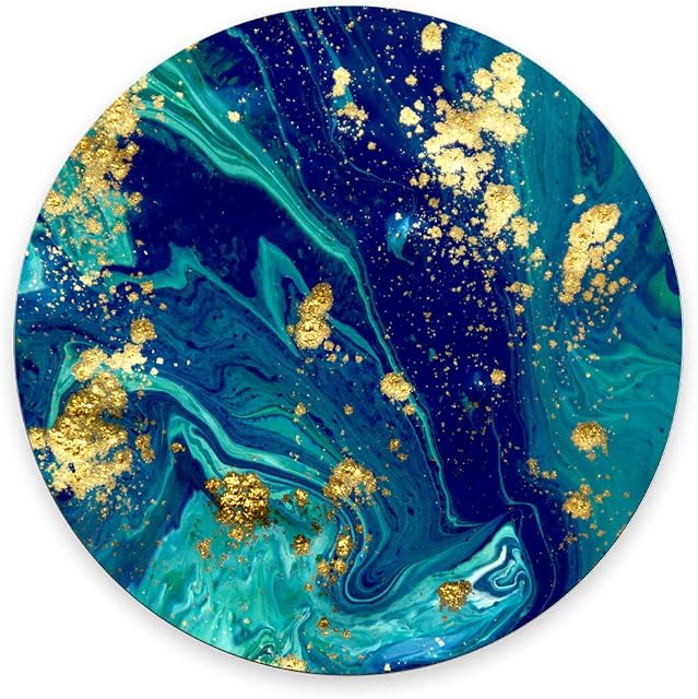 Wasach Blue Marble Round Mouse Pad Cute Mat Gold Green Turquoise Circular Mouse Pads Size 7.9 x 7.9 x 0.12 Inch