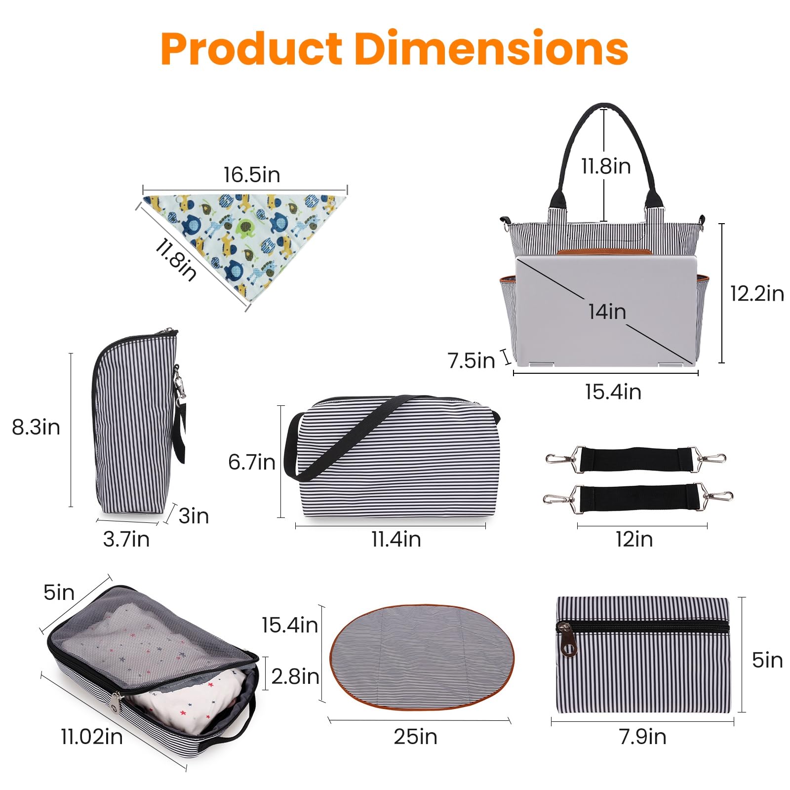Moclever 8PCS Wickeltasche Tote Set, Baby Essentials Baby Tasche Multifunktionale Windel Wickeltaschen mit Flasche Tasche Mesh Tasche