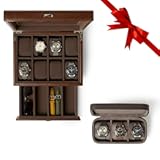 TAWBURY GIFT SET &vert; Bayswater 8 Slot Watch Box with Drawer &lpar;Brown&rpar; and Fraser 3 Watch Travel Case &lpar;Brown&rpar;
