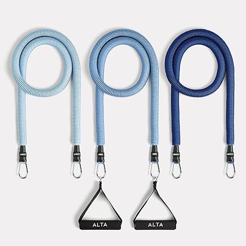 Miniatura 9 de ALTA Bandas de ejercicio con asas para mujer, kit completo de bandas de resistencia para entrenar con asas, correas de tobillo, anclaje de puerta,