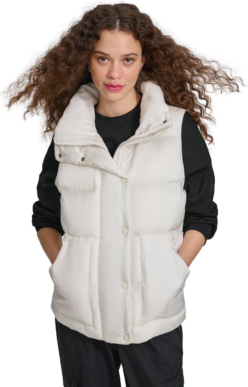 Champion womens Satin Quilted Puffer Vest With Stand Collar X-Small Marshmallow