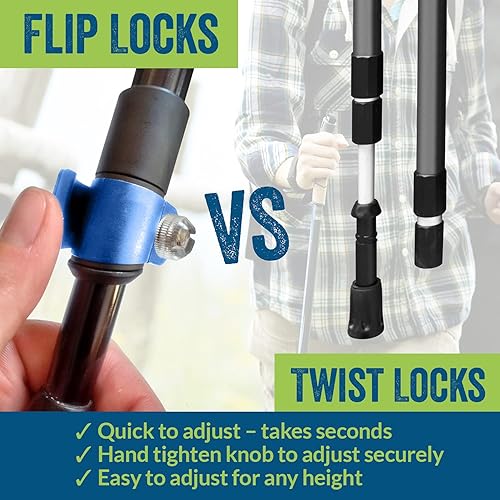 Miniatura 4 de York Nordic - Bastones de senderismo nórdicos auténticos y clásicos, ligeros, ajustables y plegables, 2 piezas con cerraduras abatibles, pies