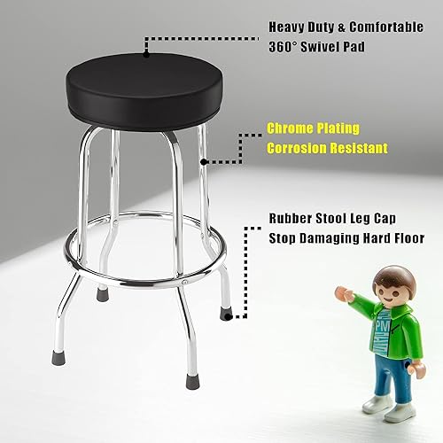 Miniatura 5 de Torin ATRP6185B-1 Taburete giratorio de bar asiento acolchado para garajetienda con patas cromadas, negro