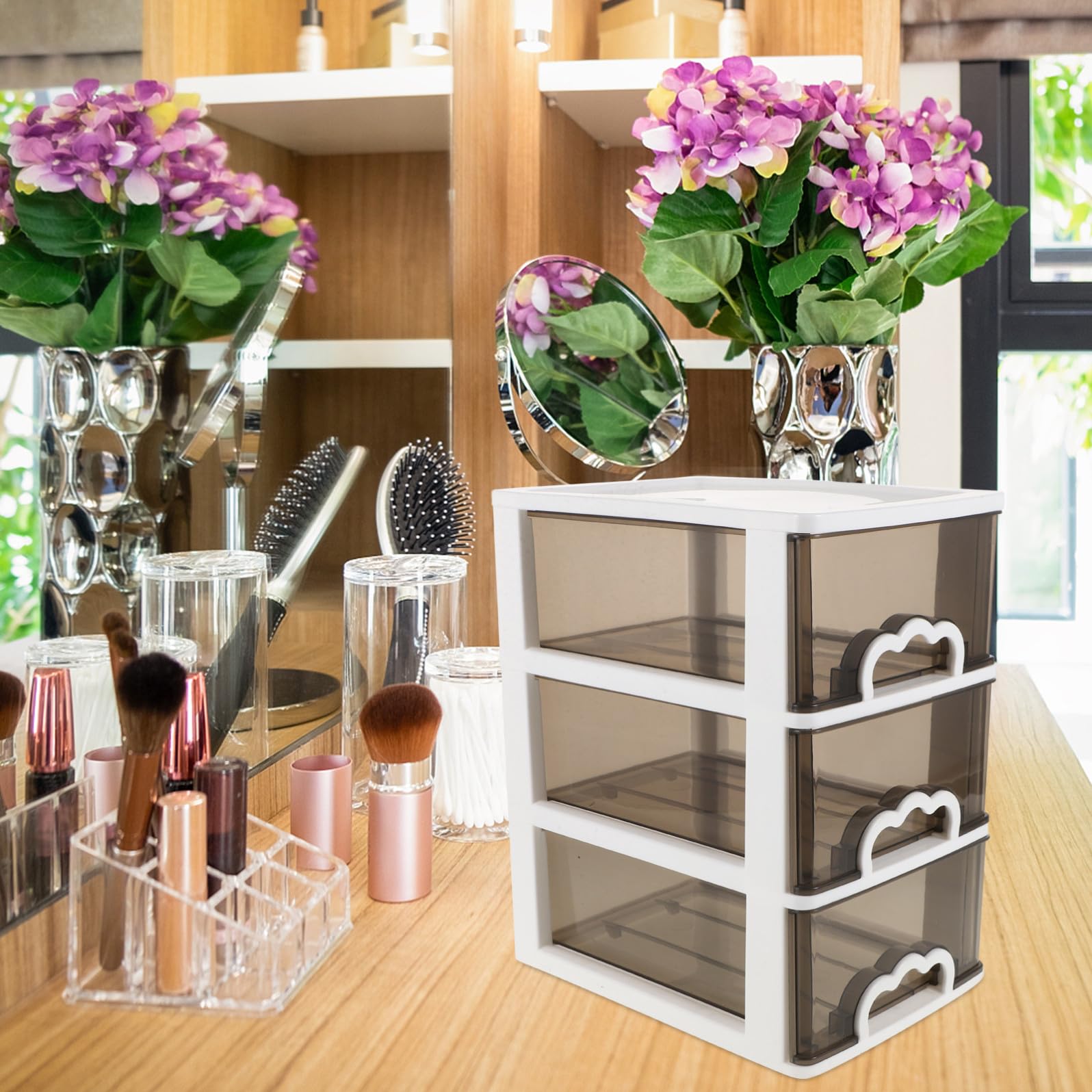 SECFOU Organizer Cosmetico da Scrivania Cassetti in Plastica Trasparente, Design Compatto e Portatile, per Piccoli Spazi e Uso Quotidiano